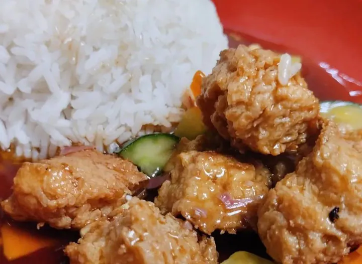 Sweet & Sour Vegetable Meat Chicken Rice Set