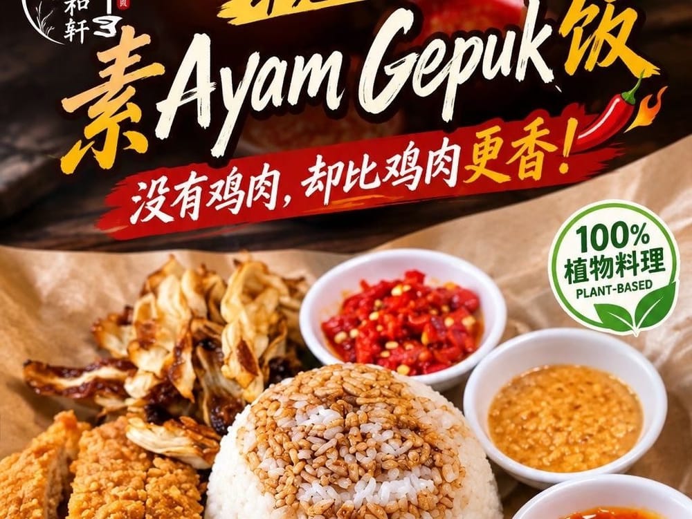 Ayam Gepuk 素火山辣椒鸡饭 (Ovo-lacto vegetarian)