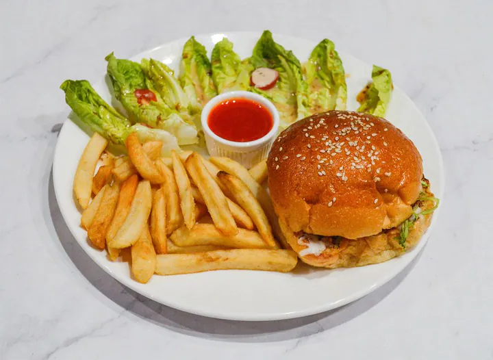 Burger with Fries & Salad